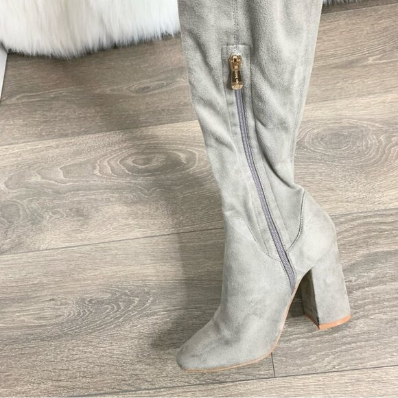 Cape Robbin Women's Suede Thigh High Boots Over the Knee Faux Block Heel Grey - Picture 7 of 12